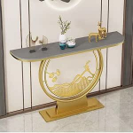 47,24 Zoll schmaler Eingangstisch, Bauernhaus-Konsolentisch, Sofatisch, Flurtisch f&uuml;r Eingangsbereich, Wohnzimmer, Flur, Metallfu&szlig; (Farbe: Gold + Wei&szlig;)