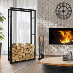 ML-Design Firewood Rack 80 x 150 x 25 cm Rectangular, Black, Metal, Indoor/Outdoor, Firewood Rack, Wood Storage Made of Coated Steel, Firewood Stand, Firewood Holder Firewood Rack for Fireplace/Stove