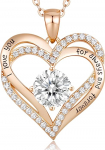CDE Women's 925 Sterling Silver Rose Gold Forever Love Heart Birthstone Pendant Necklace for Women, Jewellery Birthday Gift for Her, Girlfriend, Christmas, Valentine's Day, Mother's Day