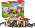 schleich 42195 Farmimaailma talli hobuste ja tarvikutega, 96-osaline hobuse talli m&auml;ngukomplekt koos 2 x Schleich hobuse figuuri, 1 x ratsaniku figuuri ja paljude tarvikutega, m&auml;nguasi lastele alates 3. eluaastast.