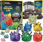 National Geographic Mega Crystal Growing Kit for Kids - kasvatage 6 kristallid koos valgusalusega, teaduslik kingitus lastele 8-12, kristallide eksperiment, m&uuml;ndikomplekt poistele ja t&uuml;drukutele