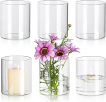 Glasseam Glass Cylinder Vase, Small Vases for Table Decoration, Clear Flower Vase, Modern Glass Vases, Pack of 6, 10 x 8.5 cm Flower Vases, Glass Cylinder Candle Holder, Table Vase for Living Room,