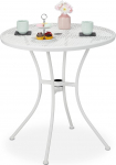 Relaxdays Garden Table with Umbrella Hole & Plug Grid Look Heavy Duty Steel 72 x 70 cm H x D 72 cm Round Balcony Table White