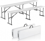 VEVOR plastikust kokkupandav pink, 6ft kaasaskantav kokkupandav pink, sile veekindel HDPE &otilde;uepink, piknik-k&auml;mping s&ouml;&ouml;gipink koos k&auml;epidemega, l&otilde;busaks tegevuseks nagu jalgpall aias, valge