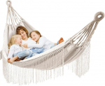 HOMELEVEL Hammock &otilde;ues ja siseruumides - 220 x 115 cm - Boho rippuv matt kangast - v&otilde;rkkiik aeda v&otilde;i r&otilde;dule - Hammock &otilde;ues - Off-White