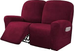 6-osaline Stretch Velvet Recliner Slipcovers Recliner Diivan katab 2-kohaline diivan m&ouml;&ouml;bli katted lamamistoolidele k&uuml;ljetasku, pehme, paks kuju (veinipunane)