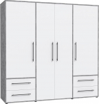 FORTE Jupiter 200 210 riidekapp, l&uuml;kanduksega kapp, 4 ust, 4 sahtlit ja riiulid, betoonilahendus hall ja valge, 206 cm lai x 59 cm s&uuml;gav x 200 cm k&otilde;rge.