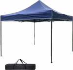 BAKAJI Gazebo 3 x 3 m kokkupandav pol&uuml;esterkangast veekindel metallraam lukustatav akordioniga kaasaskantav turuaed ja transpordikott (sinine)