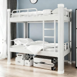 Magamisvoodi 100 x 200 cm Voodiraam Metallvoodi Kahekorruseline magamisvoodi T&auml;iskasvanute magamisvoodi koos redeli ja voodiraamiga, vastupidavast terasest kahekorruseline magamisvoodi teismelistele ja t&auml;iskasvanutele (valge, 100 x 200 cm)