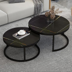 Moodne marmorist kohvilaud 2 &uuml;mmarguse pesitsuslaua komplekt vastupidavast terasest raamiga v&auml;ikestesse ruumidesse elutoas, r&otilde;dul v&otilde;i kontoris, must, 70cm+50cm