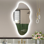 STARLEAD As&uuml;mmeetriline vannitoa peegel koos valgustusega 90 x 50 cm, ebakorrap&auml;rane LED-peegel vannitoas Bluetoothiga, dimmerdatav 3 valgusv&auml;rvi, uduvastane, m&auml;lu, IP44, karastatud klaas, horisontaalne/vertikaalne