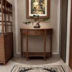 Sahtlitega konsoollaud, poolringikujuline laud, kitsas diivanilaud, koridorilaud 1 riiuliga, puidust konsoollaud, k&otilde;rvallaud, sissep&auml;&auml;sulaud, elutuppa, koridori (p&auml;hkelpuu, 100 x 38 x 88).