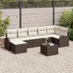 7-teiliges Garten Sofa Set mit Kissen Grau Poly Rattan, 2-Sitzer Garten Sofa mit Stauraum & Kissen Braun Poly Rattan Gartenlounge Model3354807