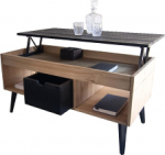 Karla kohvilaud reguleeritava k&otilde;rgusega, keskse sahtliga, naturaalsest m&auml;nni puidust, musta ja puidu v&auml;rvi, koonusjalad 100 x 50 x 47 cm