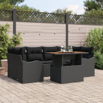 7-osaline aia diivan komplekt pehmendusega Black Poly Rattan Akaatsia, 2 istekohaga aia diivan pehmendusega Black Poly Rattan Garden Lounge Model3349414