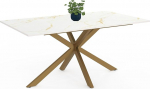 IDMarket - Alix 8 Seater Rectangular Dining Table - Spider Base - Brass and Top - Marble Effect - Alaska White - 160cm