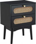 BA&Iuml;TA Anatole Bedside Table 40 cm Black and Rattan Weave