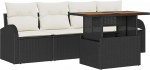 5-teiliges Garten Sofa Set mit Kissen Schwarz Poly-Rattan, 2-Sitzer Garten Sofa mit Stauraum & Kissen Schwarz Poly-Rattan Gartenlounge Model3358252