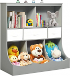COSTWAY Children's Shelf, Toy Shelf with 5 Compartments and 3 Drawers, Bookcase for Children, Storage Shelf, Toy Organiser for Children's Room and Playroom, 93 x 40 x 94 cm, Grey