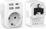 2 reisiadapteri UK adapter Inglismaa Saksamaa pistik 1 x AC & 1 x USB-C & 3 x USB-A (3,4 A), reisipistik G-t&uuml;&uuml;pi pistikupesa, Adapter UK to DE EU pistikupesa adapter Inglismaa/Iirimaa/Dubai/Maldiividele