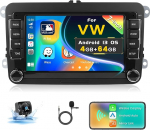 Inefala 4G + 64G autoraadio Android 15, 7-tolline puutetundlik raadio VW Polo Golf Caddy Tiguan Touran Passat Seat juhtmevaba CarPlay ja Android Car, WiFi, BT, RDS, FM, SWC, mikrofon, tahavaate kaamera