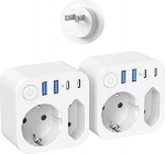 2 reisiadapteri USA adapteripesa koos 4 USB (2 C-t&uuml;&uuml;pi) reisiadapteriga koos l&uuml;litiga (EL-JP)
