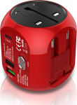 Universaalne reisiadapter reisipistik QC3.0 tehnoloogiaga Maailma reisiadapter pistikupesa adapter C+ 2 USB (US/EU/UK/AU) 30 W All-In-One reisilaadija, mis sobib &uuml;le 150 riigi (punane)