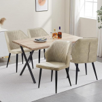 CLIPOP Dining Room Group with Dining Table and 4 Faux Leather Dining Chairs, Wood, Rectangular Dining Table, 140 x 80 cm, with Padded Dining Room Chairs for Dining Room, Oak Dining Table + 4 Cream