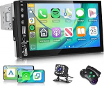 Hodozzy Autoradio 1 DIN traadita CarPlay Android autoga, 7-tolline puuteekraaniga 1 DIN autoraadio MP5-m&auml;ngija Bluetoothiga, veebip&otilde;hine videom&auml;ngimine, FM-raadio, EQ, roolijuhtimine, peeglilink, USB
