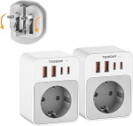 TESSAN Pack of 2 Folding Adapter England Germany Plug, 5 in 1 Travel Adapter UK Adapter to EU, Pistikupesa Adapter England 2 USB C ja 2 USB A, Travel Plug Type G London, Scotland, Iirimaa