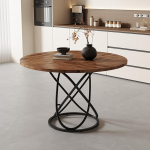 GOLDFAN Round Dining Table in Brown/Black Kitchen Table Large Wooden Table for 4-6 People Dining Room Table Wood for Home Dining Room Living Room 120 cm