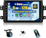 CAMECHO 6+128G 8-tuumaline Android 15 Sat Nav Car Radio Suzuki SX4 Fiat Sedici 2006-2013, 9-tolline HiFi Bluetooth raadio traadita Carplay GPS WiFi Android auto FM RDS peegel Link + Canbus tagumine vaade
