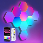 Hexagon LED Panel Wall Light, RGBIC Gaming LED Wall Panel Works with Alexa and Google Assistant, Smart Hexagon Wall Light App and Remote Control, Music Sync, DIY Gaming Setup, 10 Panels