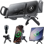 Qoosea 15 W kiire traadita laadimisfunktsiooniga auto mobiiltelefoni hoidja, induktsiooniga topeltpooliga traadita autolaadijad, kiire Qi laadimisjaam Samsung Galaxy Z Fold 7/6/5/4/3 iPhone 16/15 jaoks