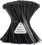 Pakett 500 kaablisideme must 12 tolli, 300 mm x 4,8 mm nailon sidemed, kaablisidemed t&otilde;mbetugevus 22 kg, UV-kindel kaablisidemed Zip, iselukustuvad t&ouml;&ouml;stuslikud kaablisidemed kaablijuhtimiseks