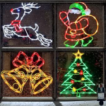 41cm j&otilde;uluakna siluett tuled - 4 Pack v&auml;rvi j&otilde;uluakna kaunistused puhkuseks sise- ja v&auml;listingimustes seina ukse akna kaunistamiseks (j&otilde;ulupuu & p&otilde;hjap&otilde;der & kell & j&otilde;uluvana)