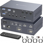 VEDINDUST 4K120Hz HDMI KVM l&uuml;liti 3 PC 2 monitori dokkimisjaam Thunderbolt Dock USB C KVM l&uuml;litid toetab Advanced/Mirrored Mode Mac ja Windows jaoks
