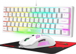 60% Mini m&auml;nguklaviatuuri ja hiire komplekt, valge, QWERTY paigutus RGB Rainbow LED valgustatud mehaaniline ergonoomiline klaviatuur, 12000 DPI Honeycomb hiir USB juhtmega PC s&uuml;learvutile