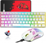 ZIYOU LANG 60% kompaktne RGB mehaaniline m&auml;nguklaviatuur valge komplekt Combo - punane l&uuml;liti - USB-C kaabel Mini QWERTY paigutus eemaldatav - 12000 DPI Honeycomb programmeeriv hiir PC-tahvlile