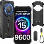 Ulefone RugKing Outdoor nutitelefon Android 15 AI vastupidav mobiiltelefon 9600mAh 16GB + 256GB/SD-2TB, Octa-Core 50MP + 8MP 5.99 tolli 126dB k&otilde;lariga, taskulamp/3 kaardipesa/IP68/IP69K/OTG/NFC/GPS