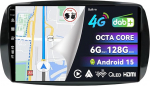 [Sisseehitatud 4G DAB] - 6G + 128G - Android 15 Autoradio Benz Smart 453 Fortwo (2014-2020) - Wireless Carplay/Android Car - Kaamera + mikrofon - IPS 9-tolline 2 DIN - roolijuhtimine Fast-Boot