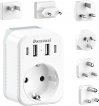 Maailma reisiadapteri komplekt, pistikupesa adapter 4 USB-ga (2 USB-C), t&uuml;&uuml;p A/C/G/I/M/D, rahvusvaheline reisipistiku universaaladapter USA/Euroopa/&Uuml;hendkuningriigi/L&otilde;una-Aafrika/Jaapani/Hiina/Austraalia/India jaoks.