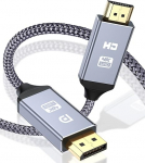 4K DisplayPort-HDMI kaabel 5 m, &uuml;hesuunaline DP-HDMI &uuml;henduskaabel [kullatud, punutud, alumiinium muhviga], DP arvuti HDMI monitorile, mis &uuml;hildub monitori, projektori, teleriga, AMD, NVIDIAga