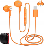 USB C k&otilde;rvaklapid Samsung Galaxy S25 S24 A17 A56 A26, juhtmega magnetilised USB C k&otilde;rvaklapid mikrofoni ja helitugevuse regulaatoriga Realme P3 Ultra/iPhone 17 16 16e Pixel 10/Honor 400, oranž