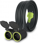 MutecPower 10 m pikenduskaabel 2 Schuko pistikupesaga v&auml;litingimustes kasutamiseks IP44 H05RR-F3G 1,5 mm&sup2; topeltpikendus 2 kaitsekontaktiga pistikupesaga 2-kordne v&auml;litingimustes kasutatav jaotur 10 m must/roheline