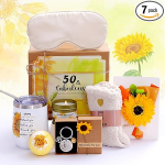 50. s&uuml;nnip&auml;eva kinkekarp: 50-aastane, korduvkasutatav, roostevabast terasest, klassikaline, t&auml;iskasvanud, p&auml;ikeselillekruusade komplekt 7 teemakohase kingitusega naistele.