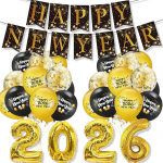 Must kuldne Happy New Year Decorations 2026 Happy New Year Banner &otilde;hupallid 2026 foolium &otilde;hupall kodupuhkuse peo dekoratsiooniks