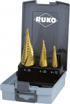 Ruko Terrax by Straight Fluted 3 Piece Step Drill Bit Set HSS-TiN in Sizes 0, 1, 2, 9 in a Stable, Practical Plastic Case A101 126TRO &ndash; Pack of 1