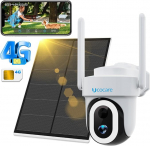UCOCARE 4G LTE Outdoor Surveillance Camera with SIM Card, 4MP 360&deg; Solar Surveillance Camera without WLAN with Battery Wireless, 355&deg;/120&deg; PTZ Swivel, 30 m Colour Night Vision, PIR Detection, IP67