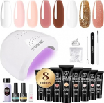 ROSALIND Poly Extension Nail Gel Starter Set, 8 x 10 ml Poly Nail Gel koos 48 W UV-lambiga, alus- ja pealiskiht, manik&uuml;&uuml;rit&ouml;&ouml;riistad, k&uuml;&uuml;nte pikendamise geeli stardikomplekt algajatele, professionaalidele ja salongile.